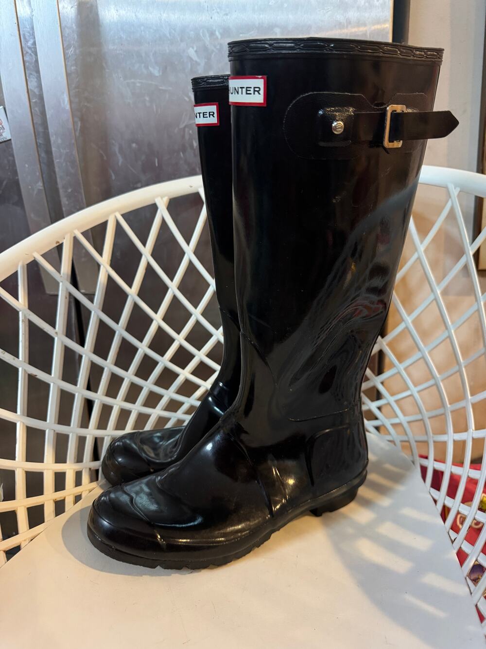 Hunter Tall Glossy Black Womens Rain Boots size 10M